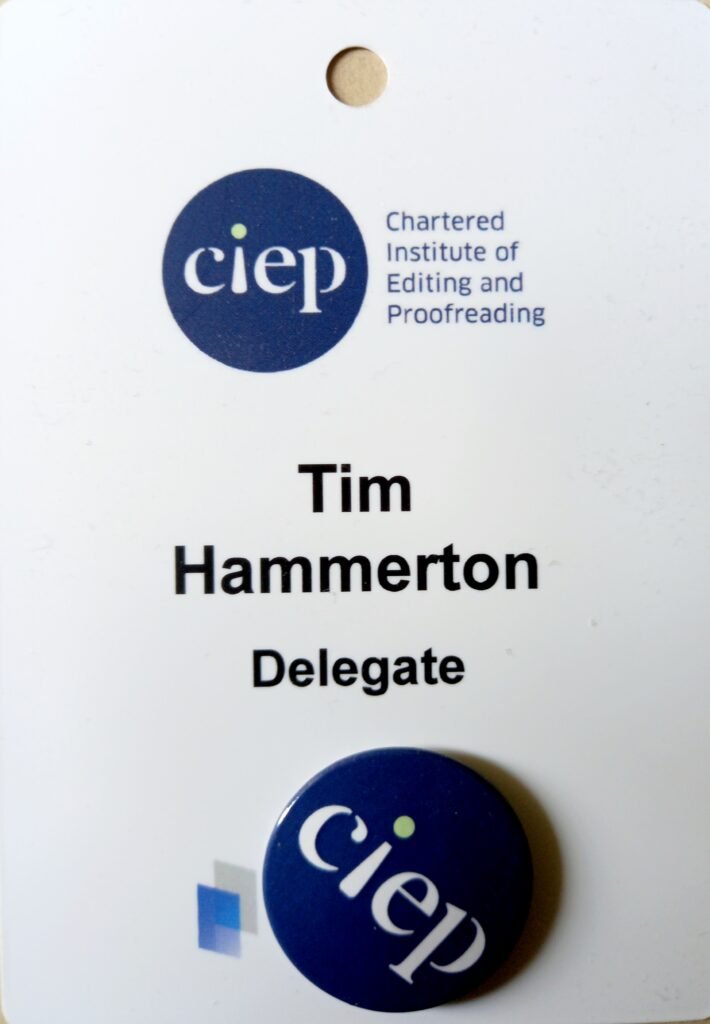 CIEP conference delegate badge for Tim Hammerton.