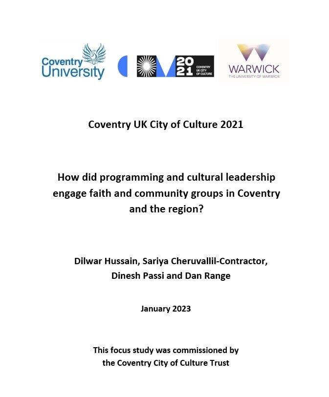The front cover page of a UK Ciry of Culture focus study entitled 'How did programming and cultural leadership engage faith and community groups in Coventry and the region?' Four authors are listed.